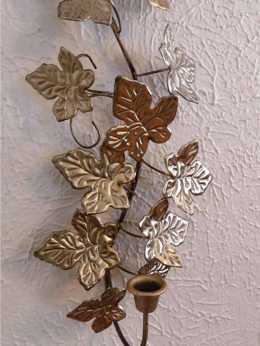 Vintage Set Gold-toned Leaf Candle Sconces.